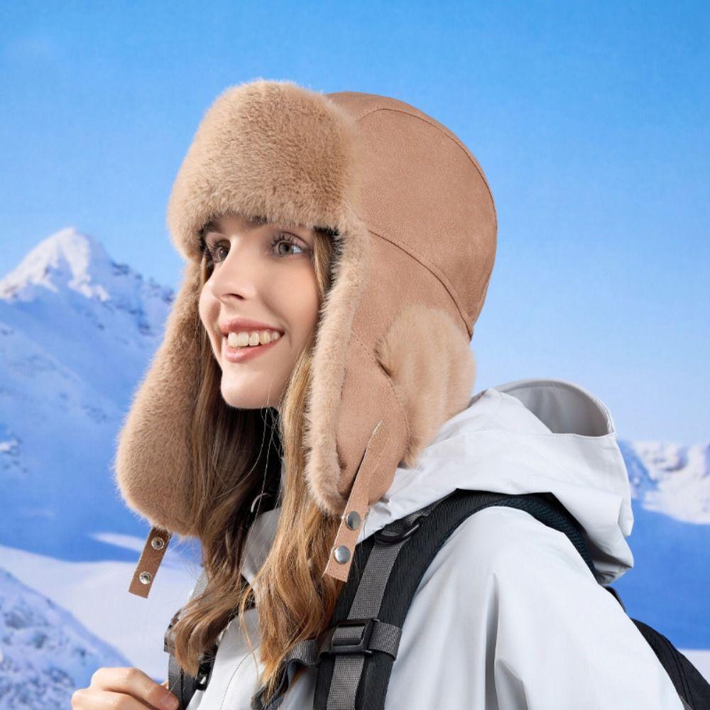 Windproof Warm Hat Thickened Ski Hat Fashion Plush Ear Protection Hat For Women Men