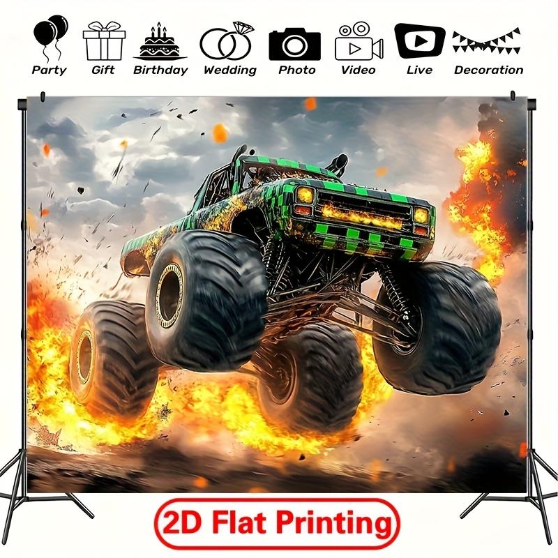 2D flat 1pc Monster truck-themed birthday party background polyester banner - Party banner - large-sized photography fabric