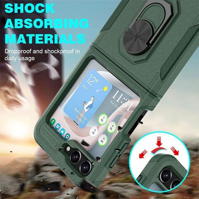Coque de Protection - BOOLING - pour Samsung Galaxy Z Flip 7 FE - Rigide Antichoc - Vert Nuit - Support 360°