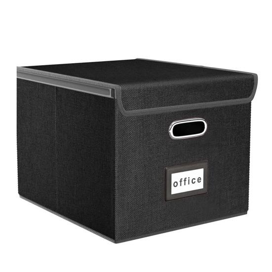 File Storage Box with Lid Hanging Office Document Organizer Metal Handle Legal Letter Size Foldable File Storage Bin