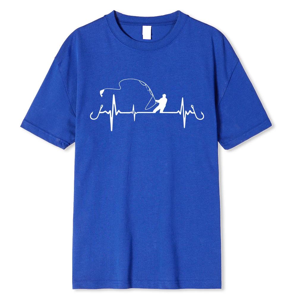 Cotton Oversize Tee Fishing Heartbeat Novelty Funny T Shirt Hip Hop Tshirt Streetwear T-Shirt Harajuku Shirt Shirt Male