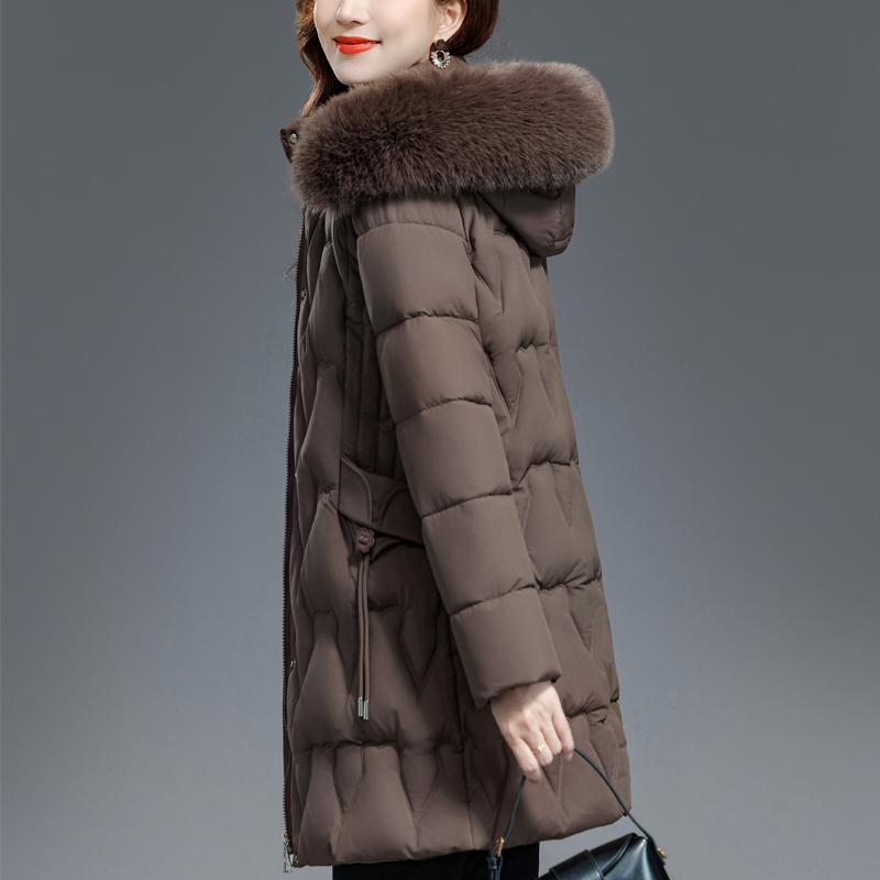 Middle Age Woman Winter Coats Hooded Faux Fur Collar Casual Thick Warm Long Parkas Women's Jackets