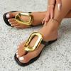 Новые шлепанцы большого размера с металлической пряжкой в европейском и американском стиле, модные, ретро, универсальные, с перемычкой между пальцами, крутые шлепанцы