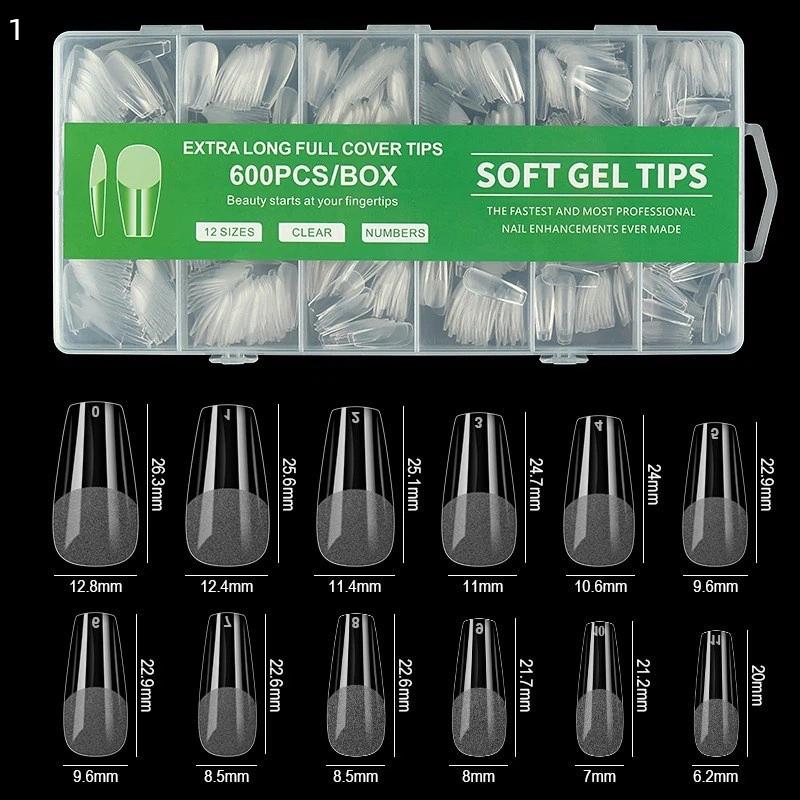 600 шт. Короткие миндалевидные типсы из мягкого геля, полное покрытие, накладные ногти для акрилового маникюра, салон, дом, накладные ногти
