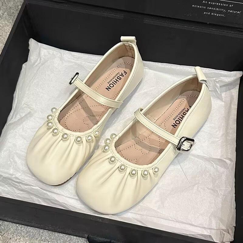 Shallow mouth small fragrant style Mary Jane spring summer flat-soled single shoes women's pearl women's skirt absolute small single shoes