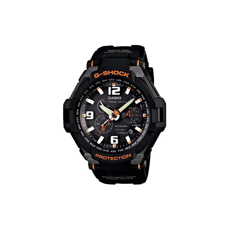 Casio Водонепроницаемые часы G-SHOCK на солнечной батарее для дайвинга, кварцевый механизм, ремешок из смолы, японские и корейские часы, 50 мм, мужские часы, черный циферблат, G-1400-1A