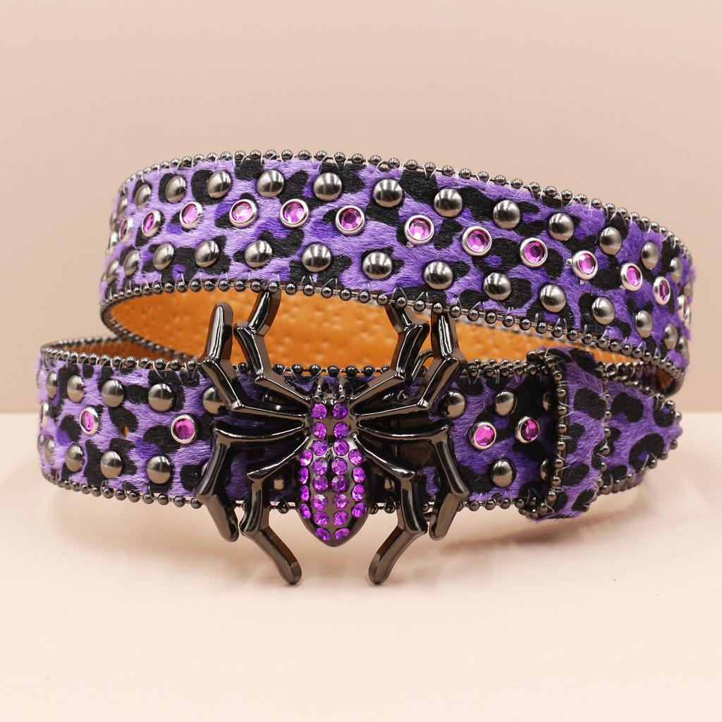Spider Buckle Punk New Leopard Print Rhinestone Belt Belt Full Diamond European and American Belt Women's Decorative Rhinestone