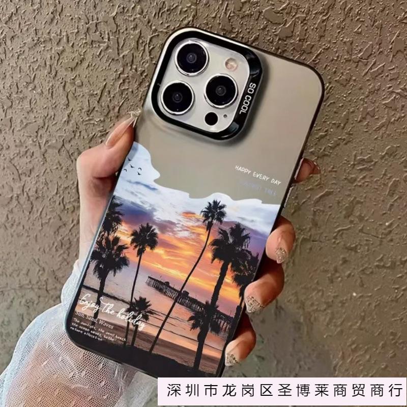 Постепенное изменение закат кокосовая пальма для чехла на телефон Apple 13/14 iPhone16Pro цвет серебристый 16 жесткий 15 противоударный XR