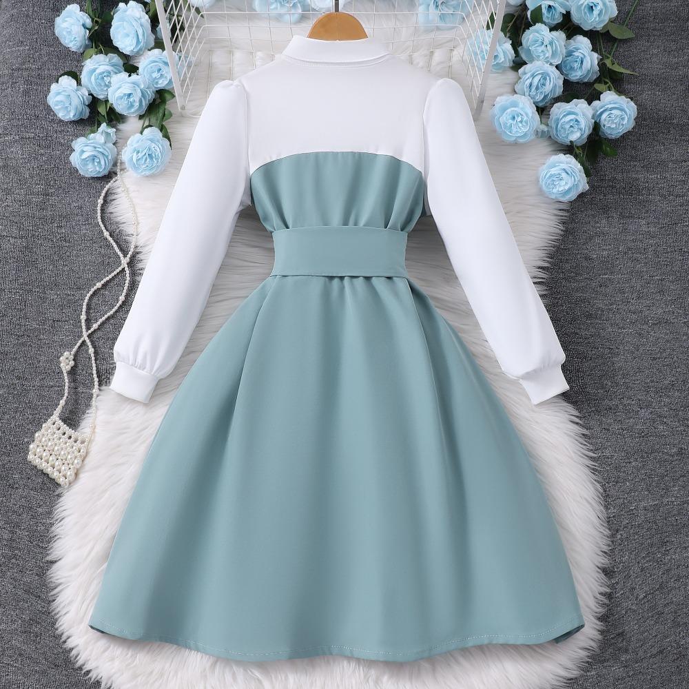 Платье с длинным рукавом для девочек 8-12 лет, осенне-зимнее, пэчворк, модное, контрастных цветов, минималистичное