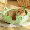 Woven Rope Cat Bed House Couch Kitten Summer Scratchable Sleeping Basket with Playing