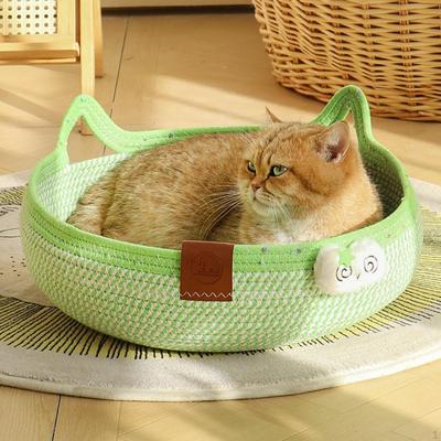 Плетеная веревочная кошачья кровать-домик диван для котенка летняя когтеточка корзина для сна с игрой