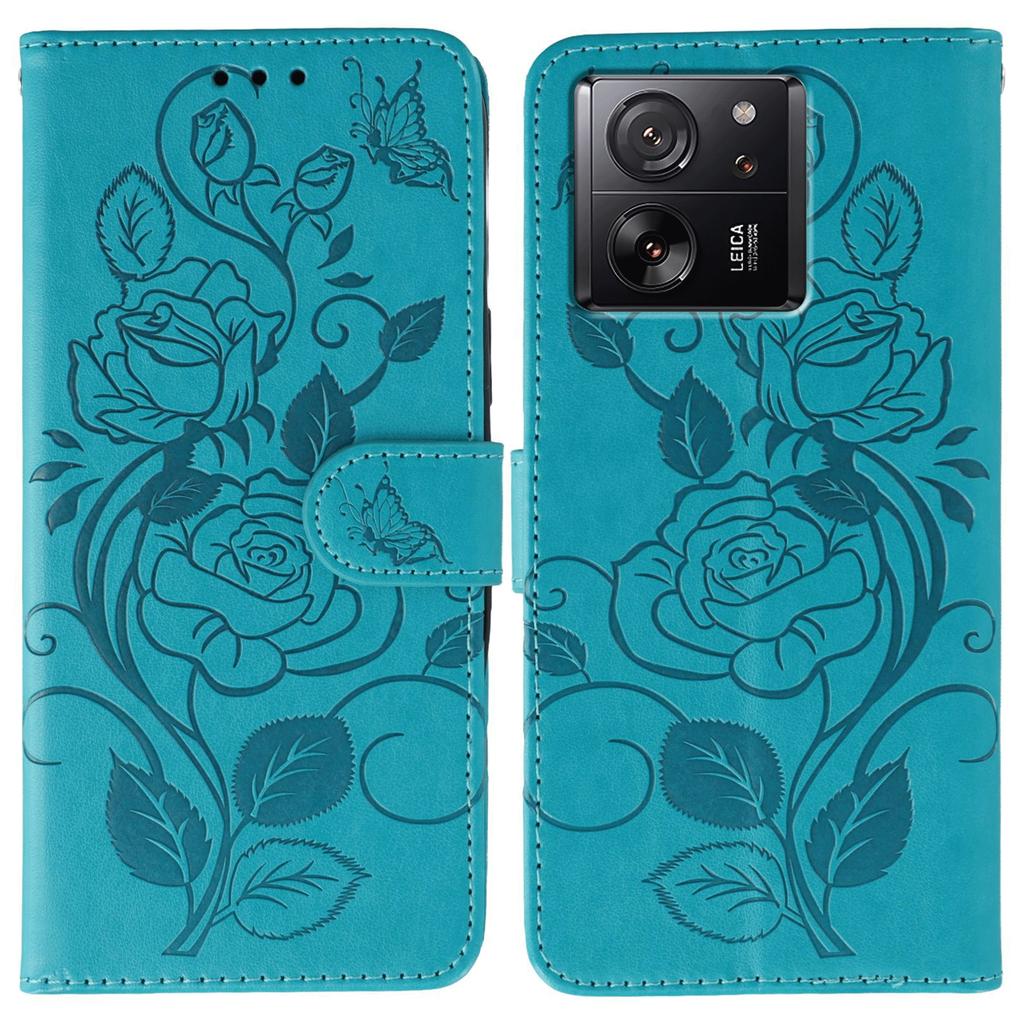Phone Case For Xiaomi 13T/13T Pro/Redmi K60 Ultra Wallet Stand Imprinted Rose Butterfly PU Leather Cover