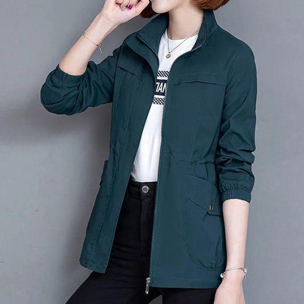 Women Casual Lapel Drawstring Windbreake Spring Loose Trench Coats Mid-length Big Size Jacket