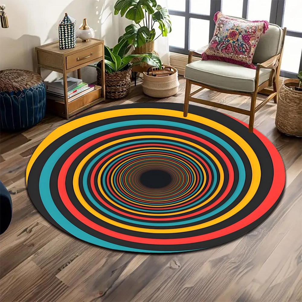 Colorful Hypnotic Spiral Pattern Print round rug, living room, bedroom, playroom carpet, non slip floor mat, gift