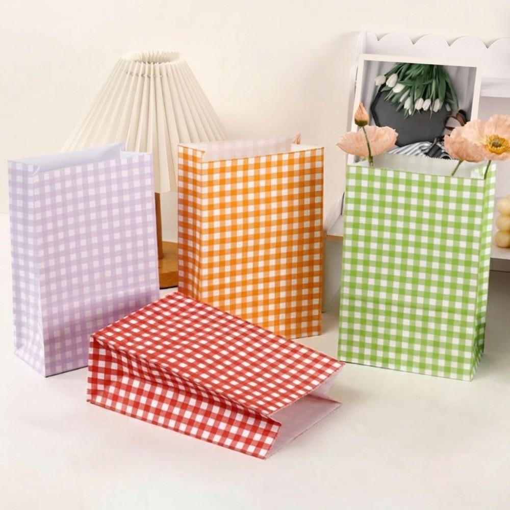 Kraft Paper Gift Packaging Bags Colorful Plaid Candy Bags Checkered Gift Bags for Christmas