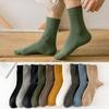 1 Pair Men Socks Mid-tube No Odor Solid Color High Elasticity Anti-slip Breathable Soft Warm Sweat-absorption Anti-shrink Sports Cotton Socks