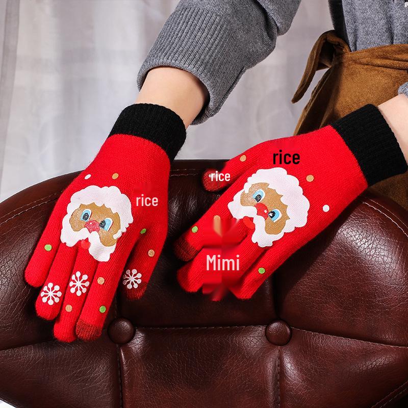 Зимние мультяшные шерстяные перчатки с сенсорным экраном для детей и мужчин - Защита от холода, пятипалый дизайн