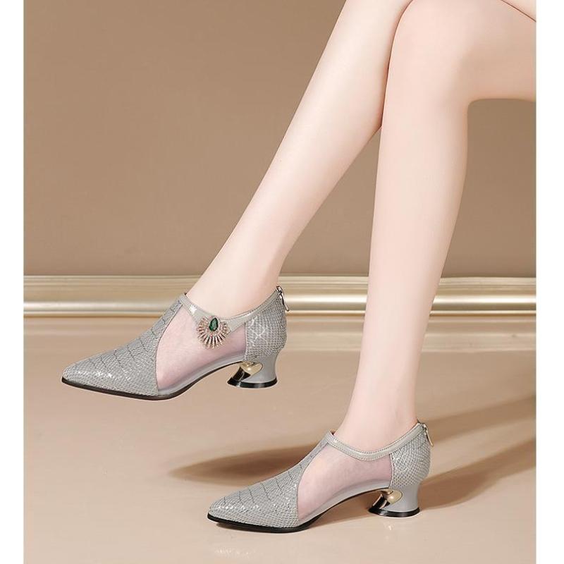 Сандалии, женские летние туфли с острым носком, сетчатые полые туфли, женская обувь со стразами