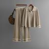 Fall Winter Lazy Wind Loose V Collar Pulllover Sweater Suit Women's Solid Color Long Sleeve Knit Wide Leg Pants Two Piece Set