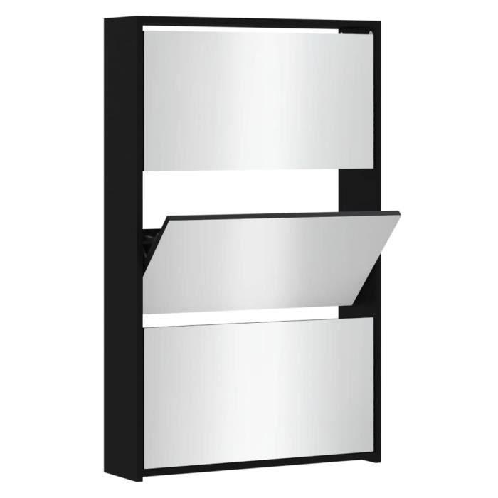VidaXL Shoe Cabinet with Mirror 3 Levels Black 63x17x102.5 Cm 342635