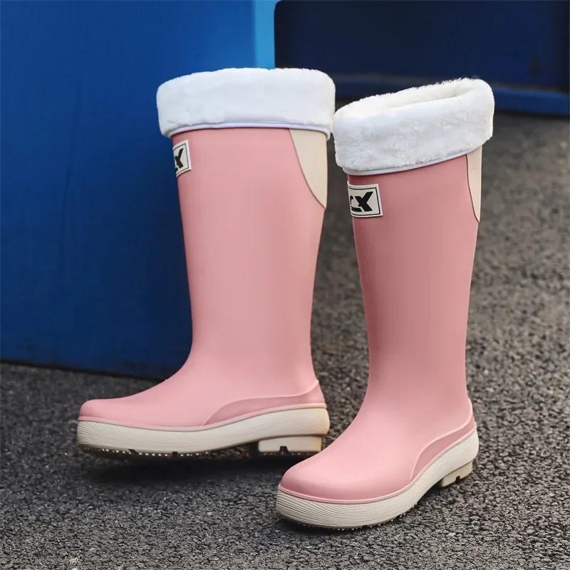 Высокие резиновые сапоги женские модные резиновые сапоги на толстой подошве водонепроницаемые резиновые сапоги 2025