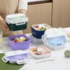 Двухъярусный штабелируемый ланч-бокс, безопасный для микроволновой печи, для студентов и профессионалов, с набором столовых приборов, ПП ПС Силикон, 1,1 л, квадратный
