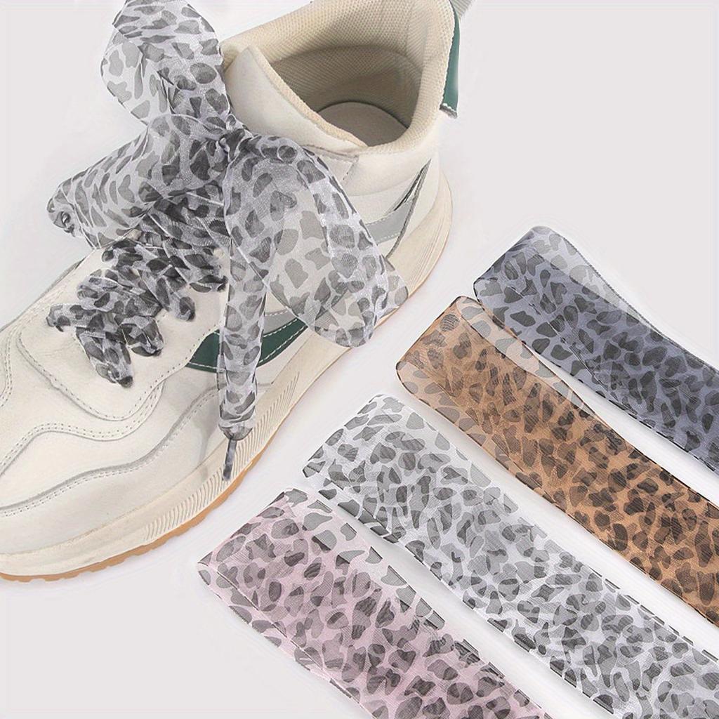 Organza Shoelaces, 1 Pairs and 2 Pairs Fashionable Satin Ribbon Shoelaces, Leopard Print Pattern Ribbon Yarn Lace Shoelaces