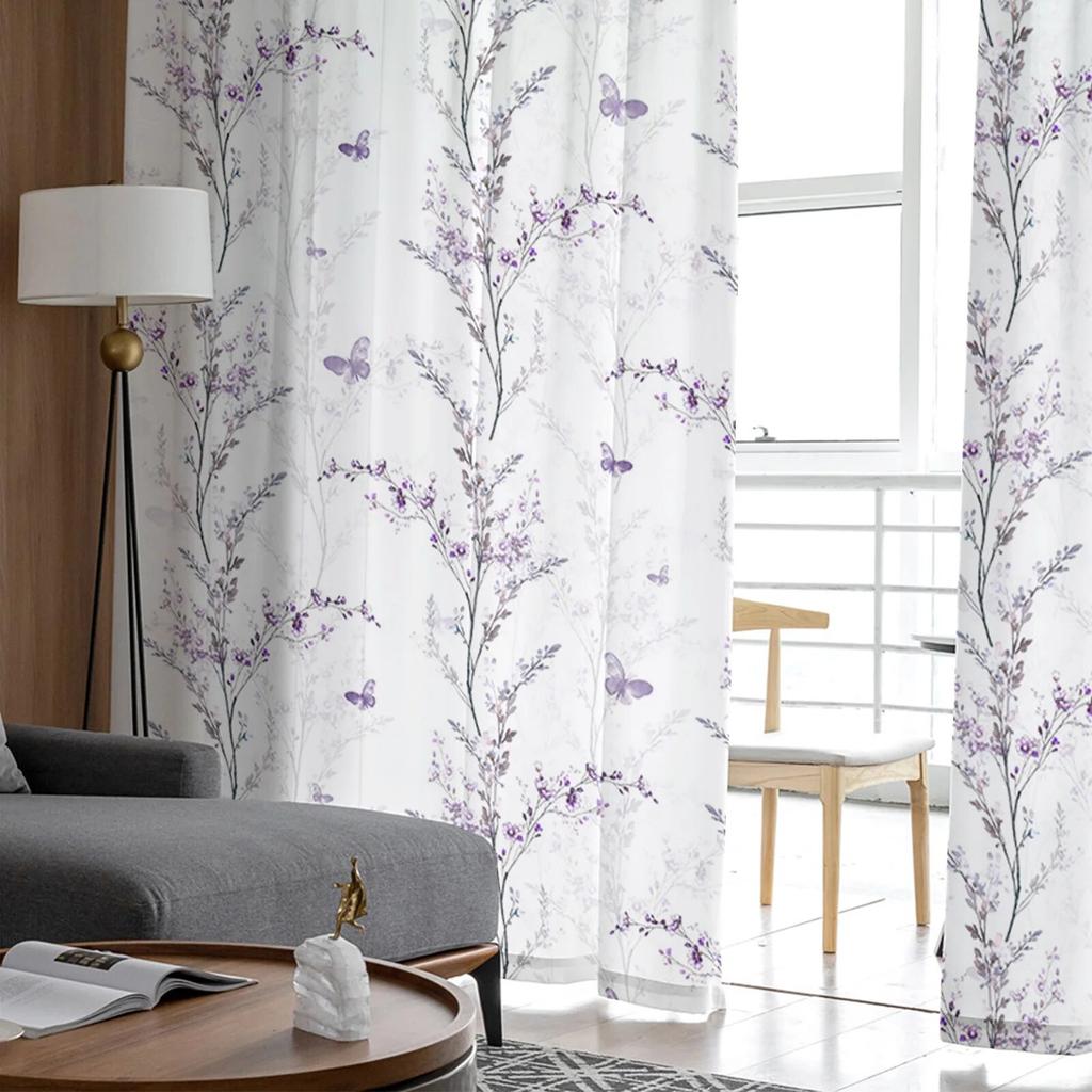 Flower Leaf Butterfly Bedroom Transparent Sheer Curtains Holiday Decoration Window Voile Tulle Curtain