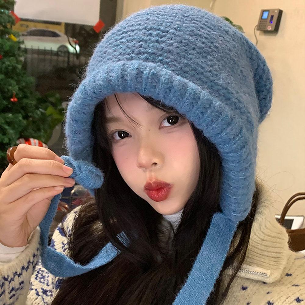 Funny Thicken Knitted Hat Dual Use Bag Women Winter Warm Pullover Hat Strap Skullie Cycling Ear Protection Cap Accessories