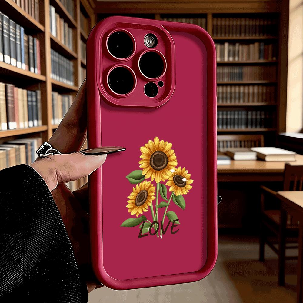 Sunflowers with Love Text Luxury Anti-Slip TPU Phone Case For Xiaomi Redmi Note 15 14 13 12 11 10 9 Pro Full Protective Cover