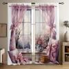 2pcs Watercolor Flower Printed Translucent Curtains Multi-scene Rod Pocket Decor Curtains For Living Room Bedroom Home Decor