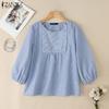 Women Casual Round Neck 3/4 Sleeve Loose Stripe Blouse
