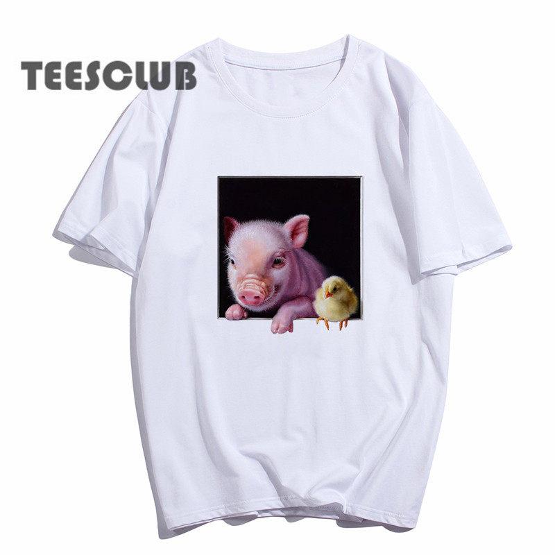 Cute Little Fragrant Pig Unisex T Shirt Summer Personalized Pig Print Childrens and Adult Fashionable Casual Style Tshirt