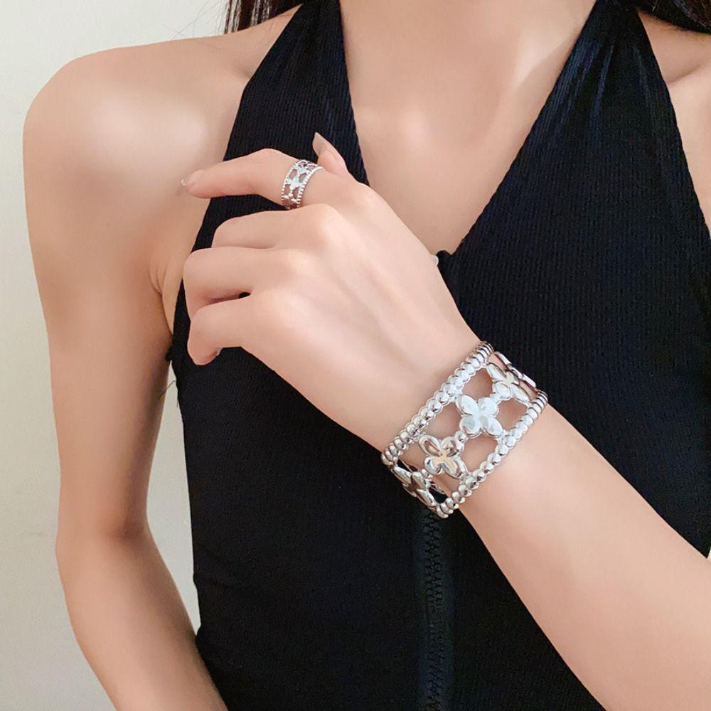 Золотой/серебряный полый браслет-цветок изысканный открытый браслет модный браслет-манжета с цветком для девочек