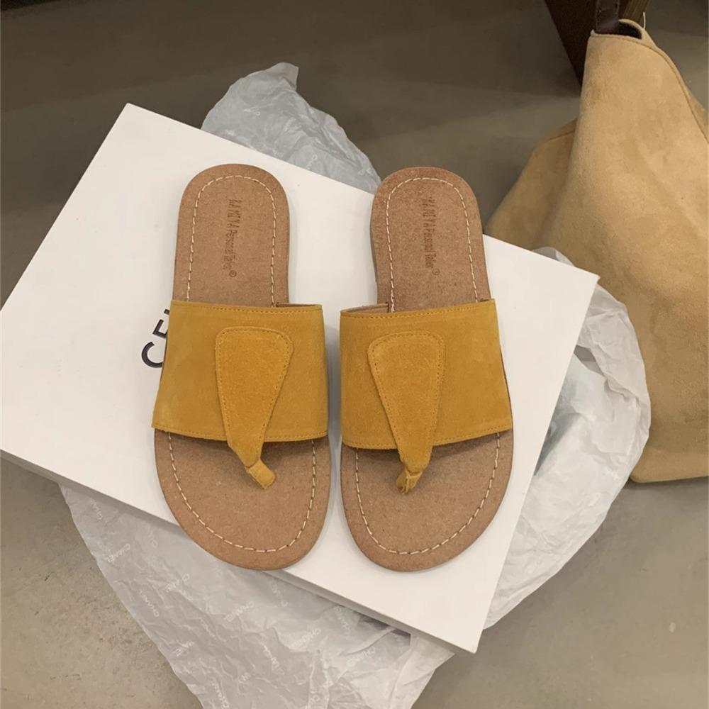 Fashion Vintage Casual Flip-Flops Women's Outer Wear 2025 Summer New Leather Soft Bottom Flat Roman Sandals