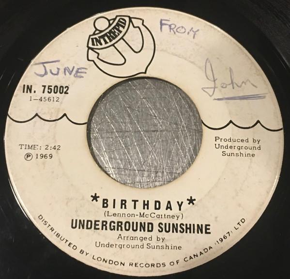 7-дюймовая пластинка UNDERGROUND SUNSHINE День рождения IN75002 Intrepid 1969 Канада Рок Б/у