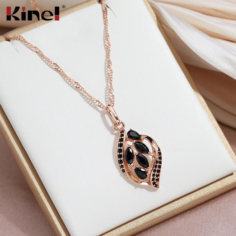 Kinel Black Pendant Necklace For Women Cubic Zirconia Full Paved Fine Jewelry