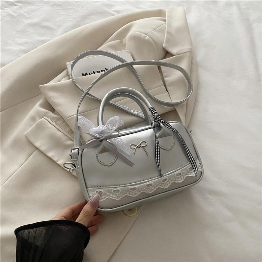 Bow Boston Handbag Lace Ribbon Small Square Bag Pea Bag Crossbody Bowling Bag Party