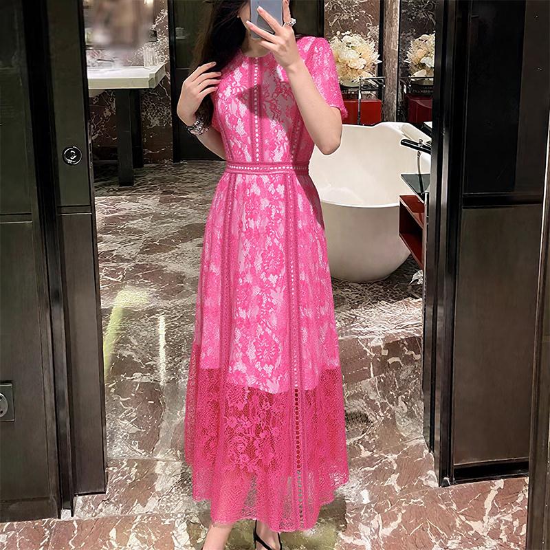 ZANZEA Women Casual Round Neck Short Sleeve Summer Lace Patchwork Dress