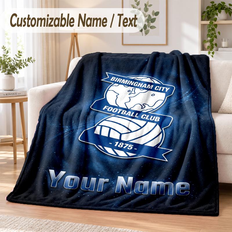 Custom Text Flannel Blanket BIRMINGHAM CITY Football Print Warm Cozy Blanket Home Sofa Bedding