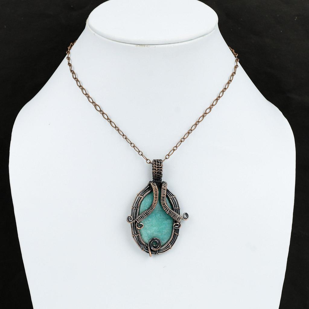 Amazonite Pendant Copper Wire Wrapped Pendant Real Gemstone Pendant Amazonite Copper Jewelry Handmade Pendant Gift For Mom Wire Wrap Jewelry