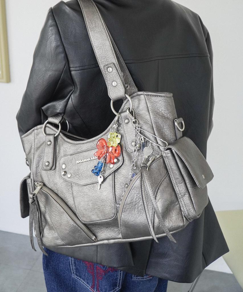 Iugamakaras Studded Leather Shoulder Bag (Silver)