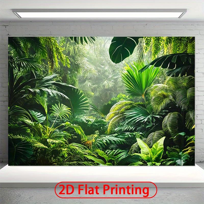 Tropical Jungle Landscape Polyester Background - Fresh Green Leaves and Sunlight Through Trees