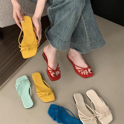 Нишевые шлепанцы с плоской подошвой, ретро, с красным носком, обувь феи, носить, пляжные сандалии, сандалии