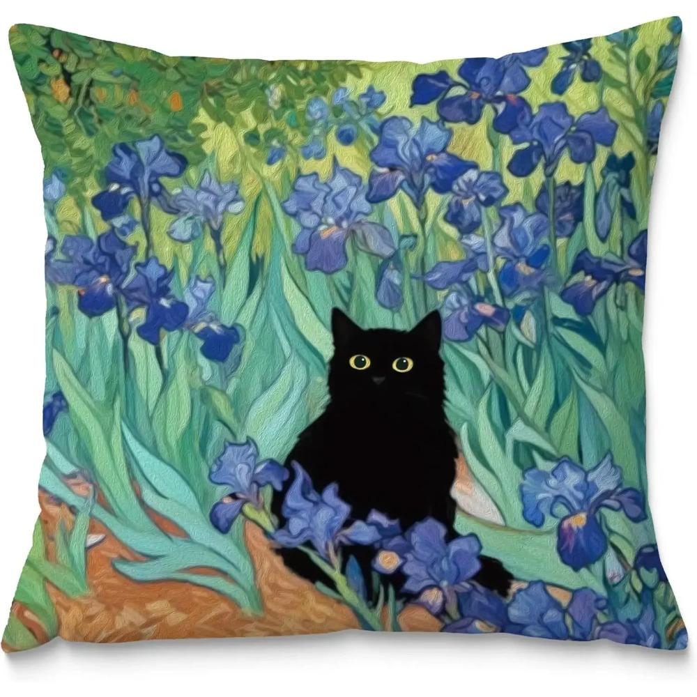 William Morris Blue Floral Black Cat DoubleSided Decorative Throw Pillow Case Cat Lover Gift Cushion Cover for Sofa Home Decor