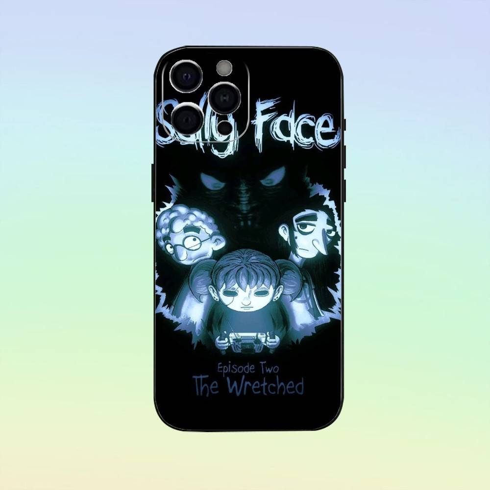 Мини ударопрочный мультяшный чехол для телефона S-Sally Face SF Для iPhone17,16,15,14,13,12,11 Plus,Pro Max Мягкий черный чехол
