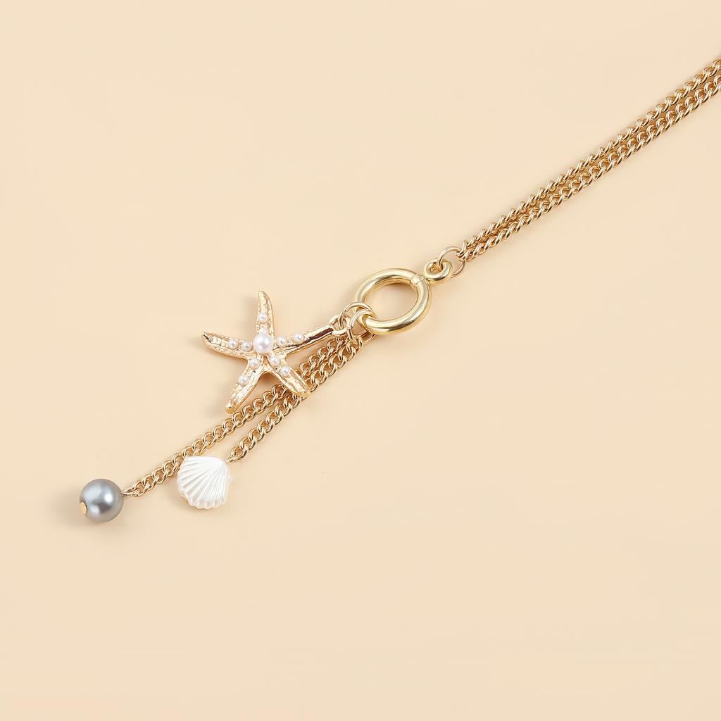 European and American Jewelry Summer Casual Style Starfish Palm Collarbone Chain Beaded Splicing Light Luxury High-end Necklace