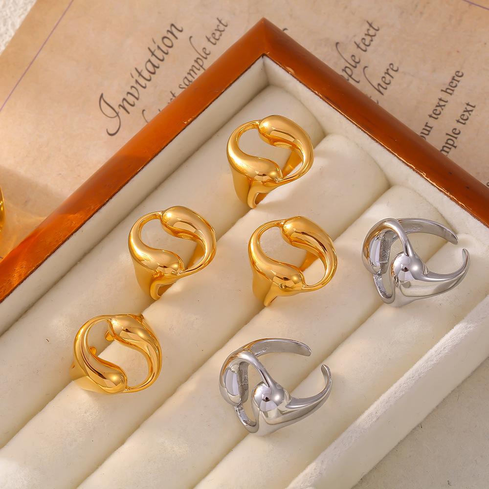 Двойное полое круглое кольцо с каплей воды 18-каратное золотое титановое стальное разомкнутое кольцо ювелирные изделия