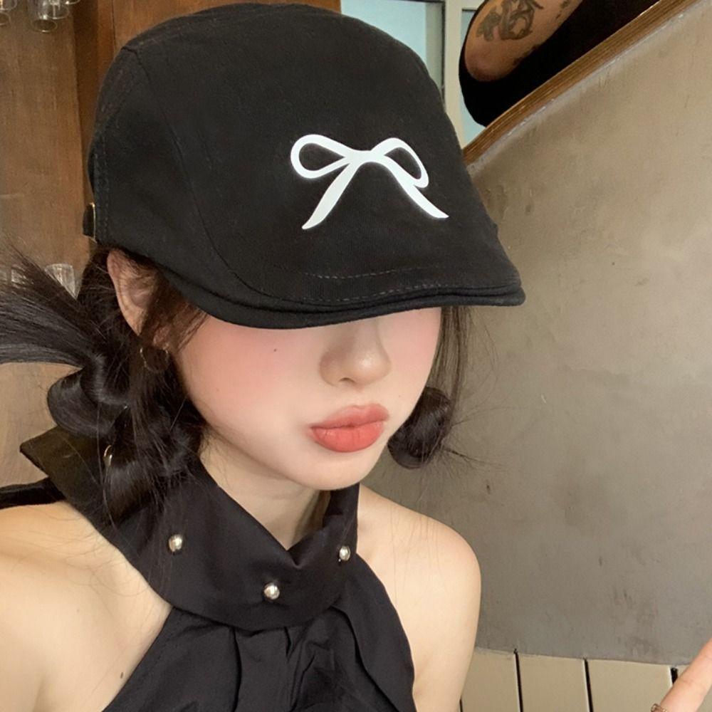 Bowknot Bow Berets Cap Y2K Women Artist Hat Vintage Newsboy Cap  Autumn