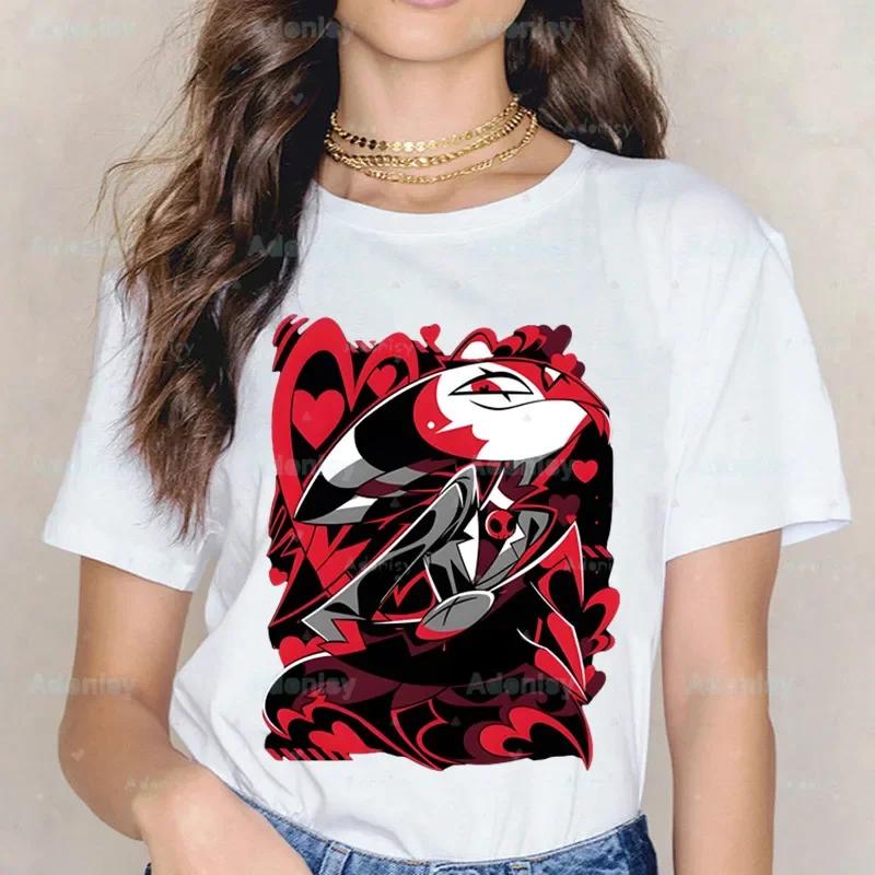 Мультяшные футболки Helluva Boss Женские летние графические футболки Смешные футболки для женщин Футболки с круглым вырезом Топы Харадзюку